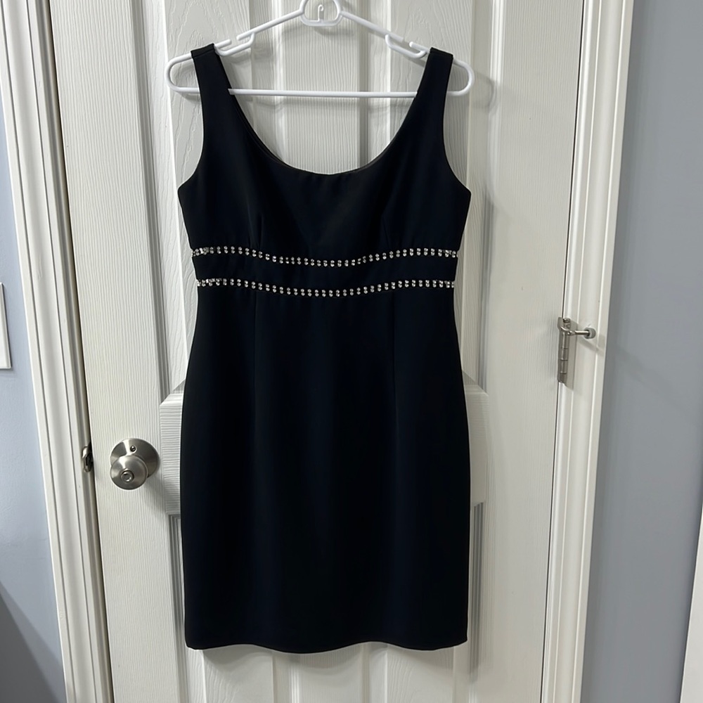 Maggy London black sleeveless dress with rhinestones